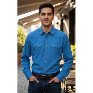 Cody‎ James Authentic Western Apparel Regular Fit Long Sleeve Shirt Size XL Blue